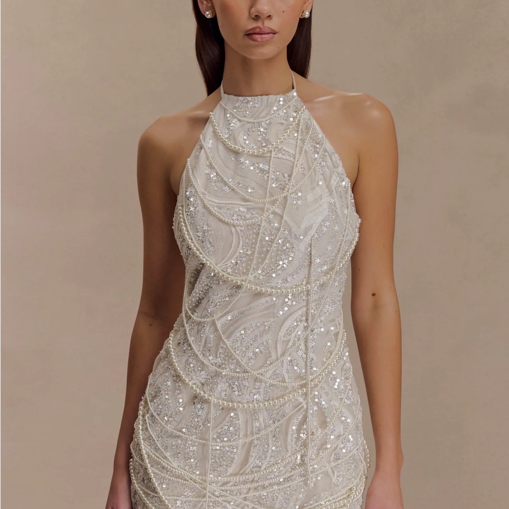 Meshki Cream Sequin Backless Dress